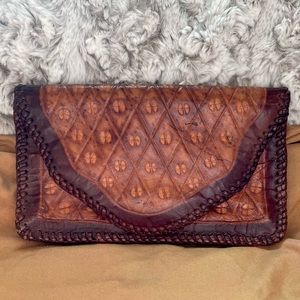 Vintage Ecuadorian Genuine Leather Handmade Wallet Pouch Purse Clutch